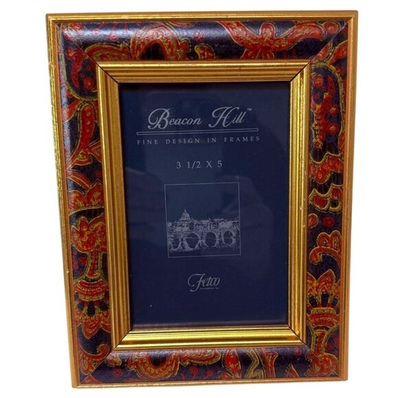 BEACON HILL by Fetco Frame Navy Blue Paisley Holds 3.5x5 Photo Preppy Classic - Picture 1 of 7